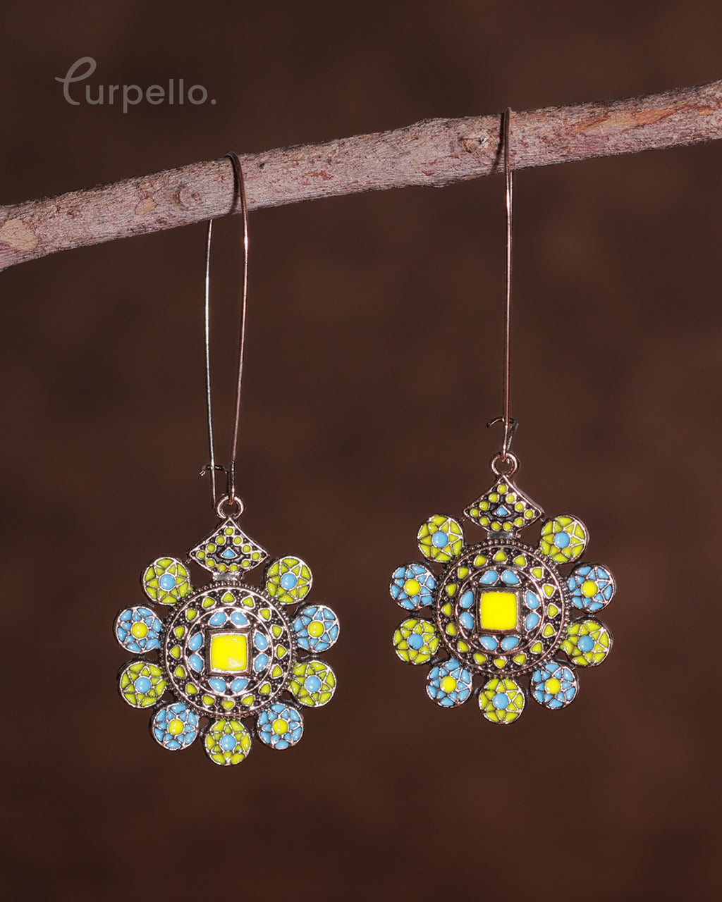 Purpello Vintage Mosaic Sunflower Drop Earrings