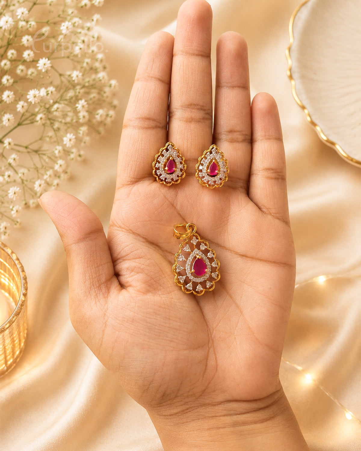 Purpello Ruby Teardrop Diamond Replica Set
