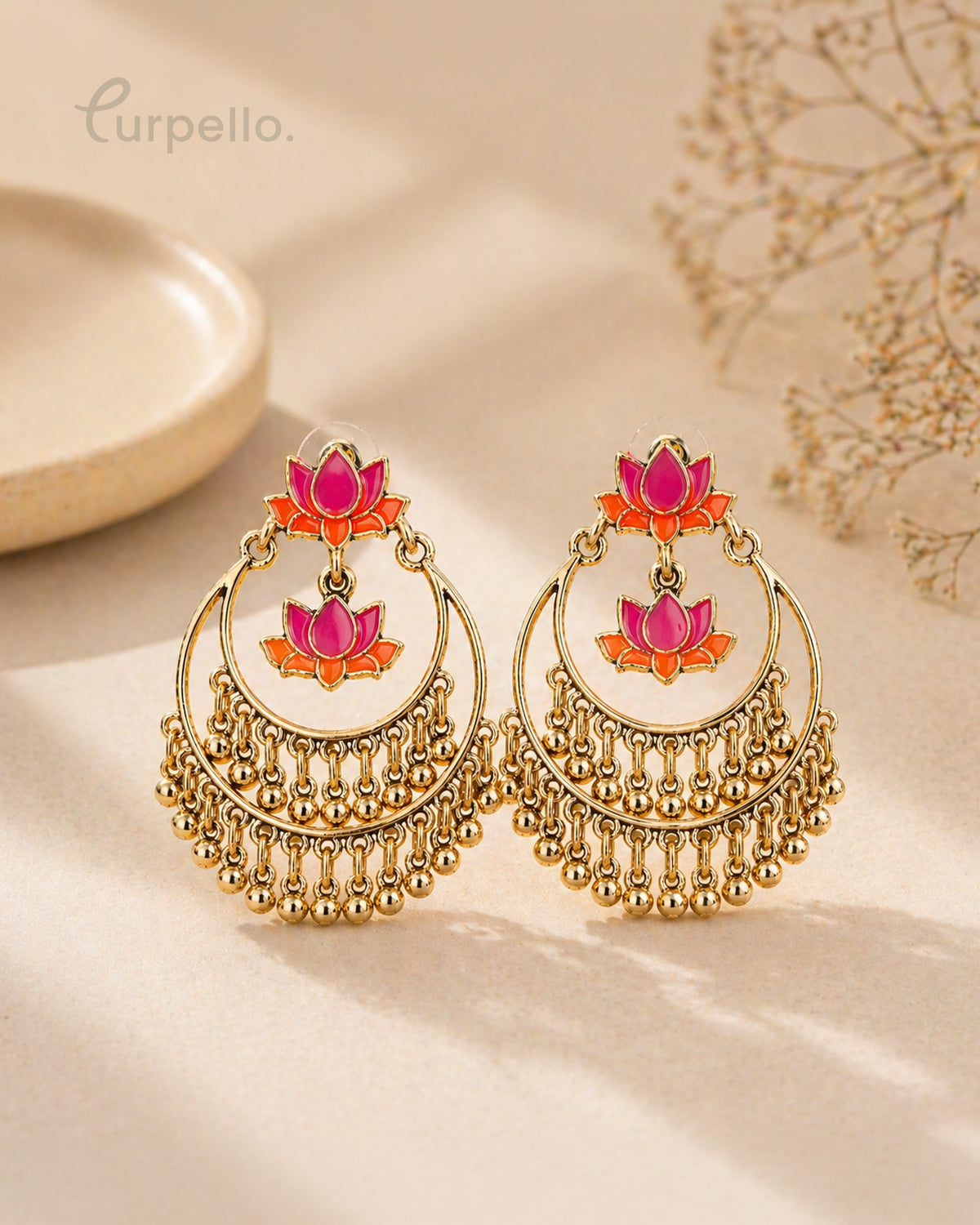 Purpello Lotus Bloom Chandbali Earrings