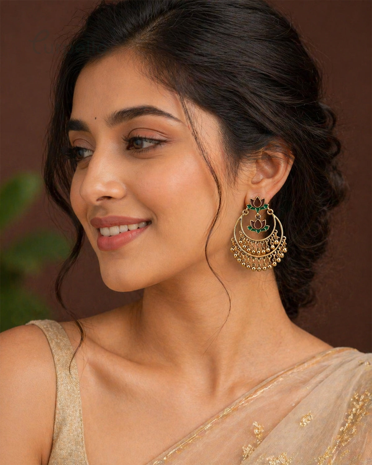 Purpello Lotus Bloom Chandbali Earrings