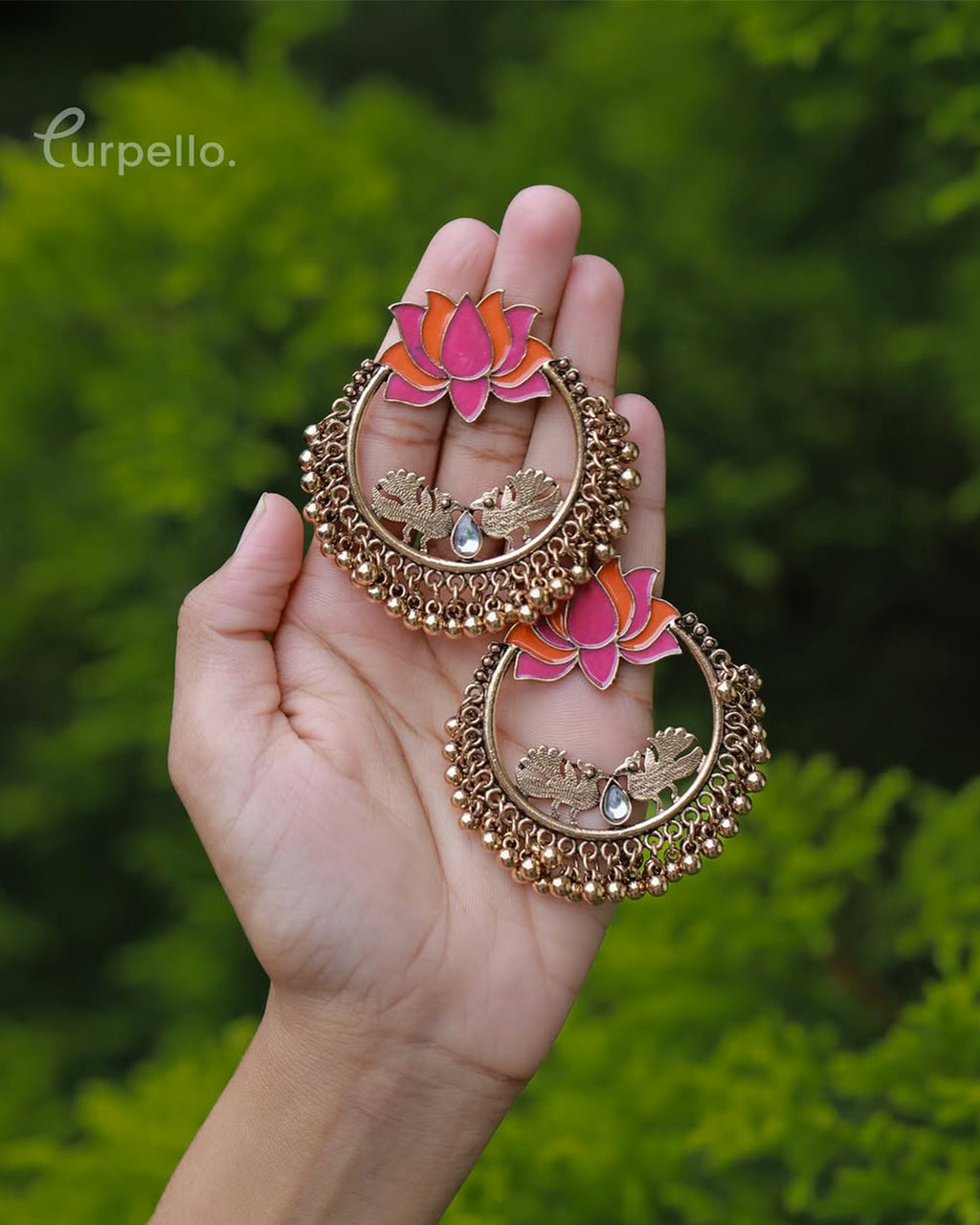 Purpello Lotus Bloom Peacock Jhumka Hoops