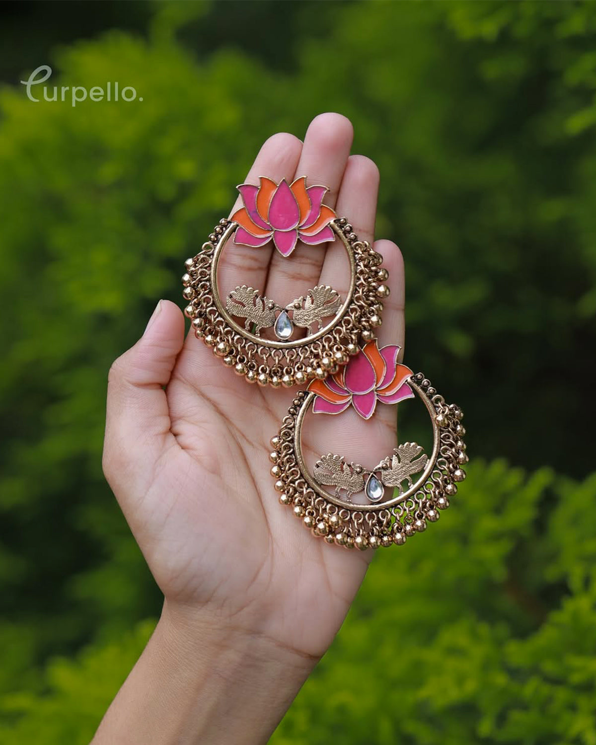 Purpello Lotus Bloom Peacock Jhumka Hoops