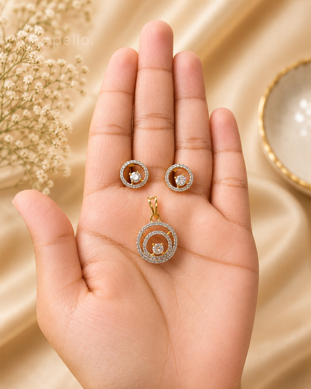 Purpello Celestial Halo Pendant & Stud Earring Set