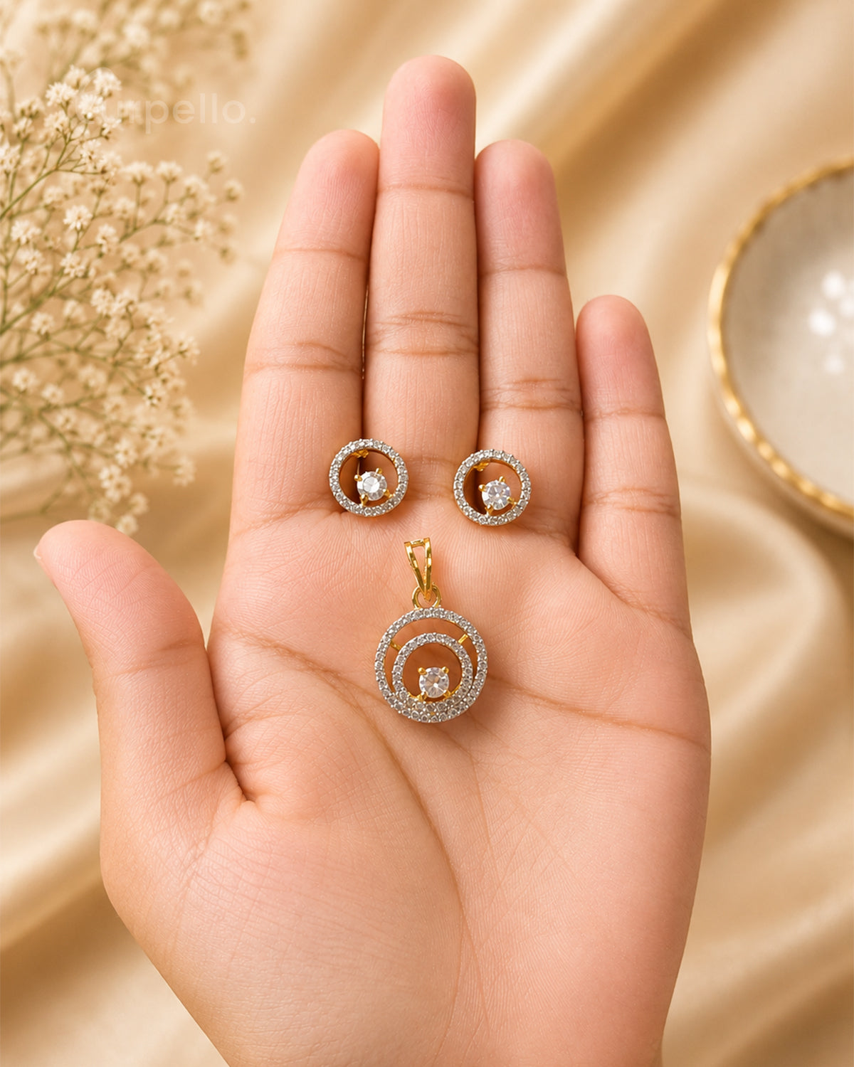 Purpello Celestial Halo Pendant & Stud Earring Set