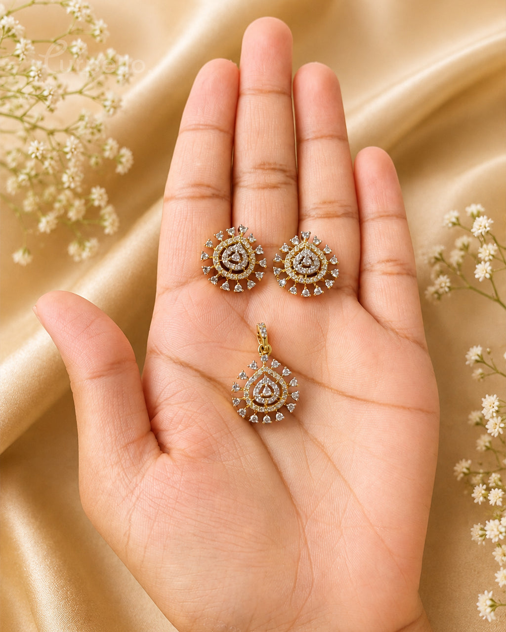 Purpello Radiant Spark Pendant & Earring Set