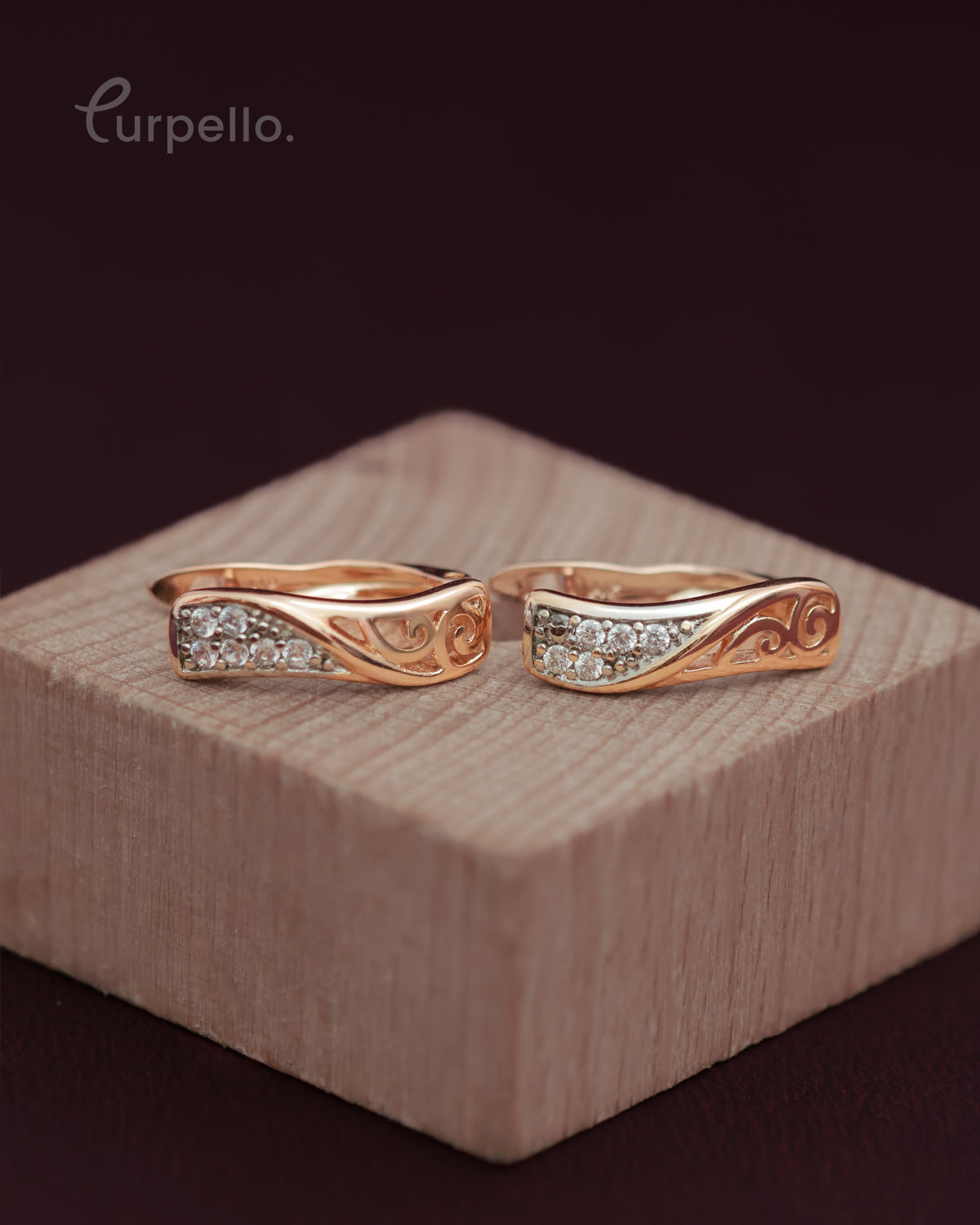 Purpello Rose Gold Crystal Wave Earring