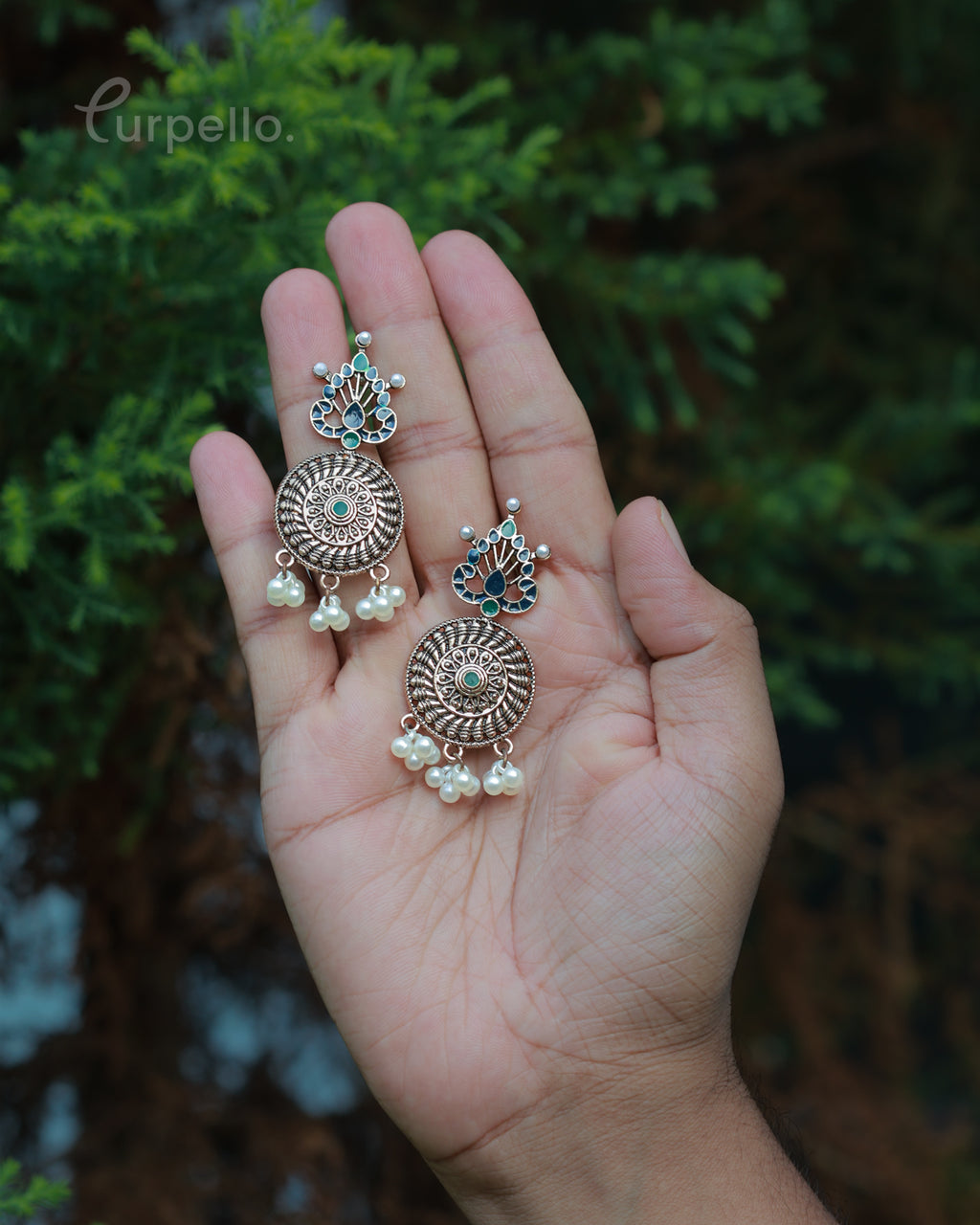 Purpello Antique Hanging Pearl Minakari Earring