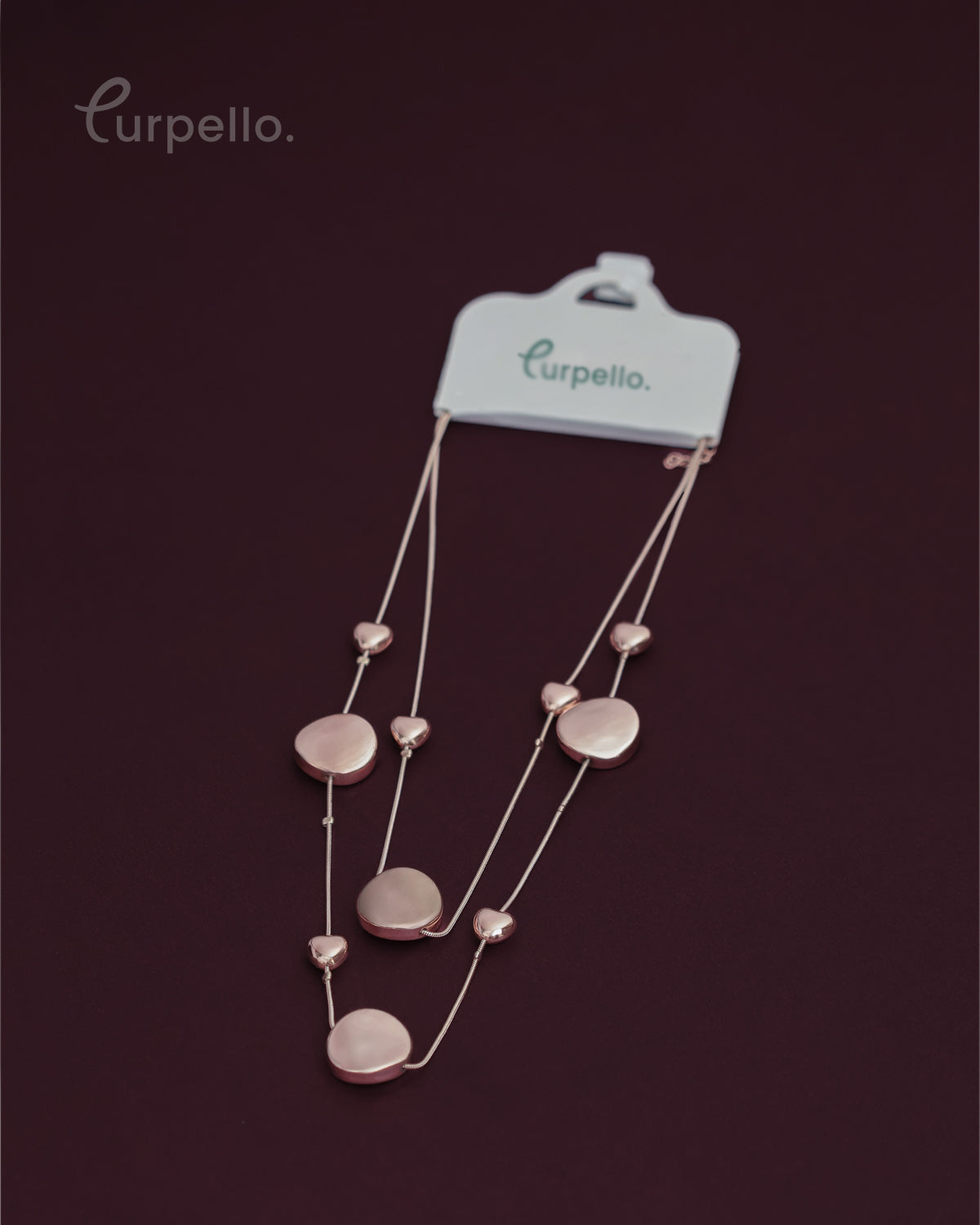 Purpello Rose Gold Multi-Layer Heart & Disc Chain