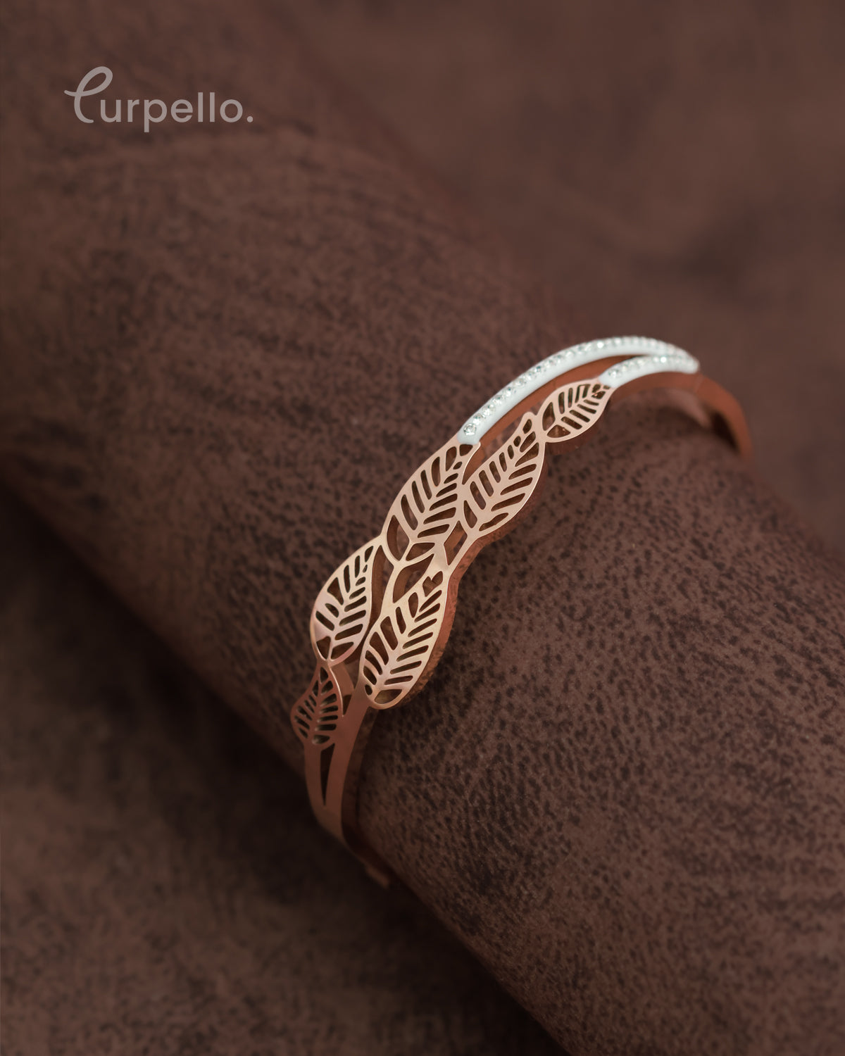 Purpello Rose Gold Leaf Design Open Bangle