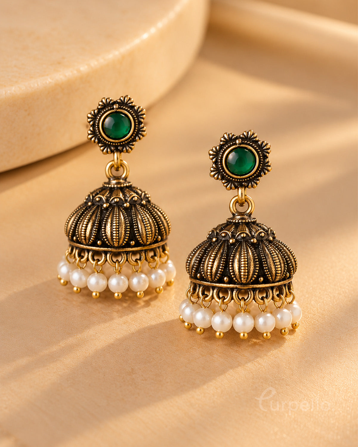 Emerald Heritage Antique Jhumka Earrings