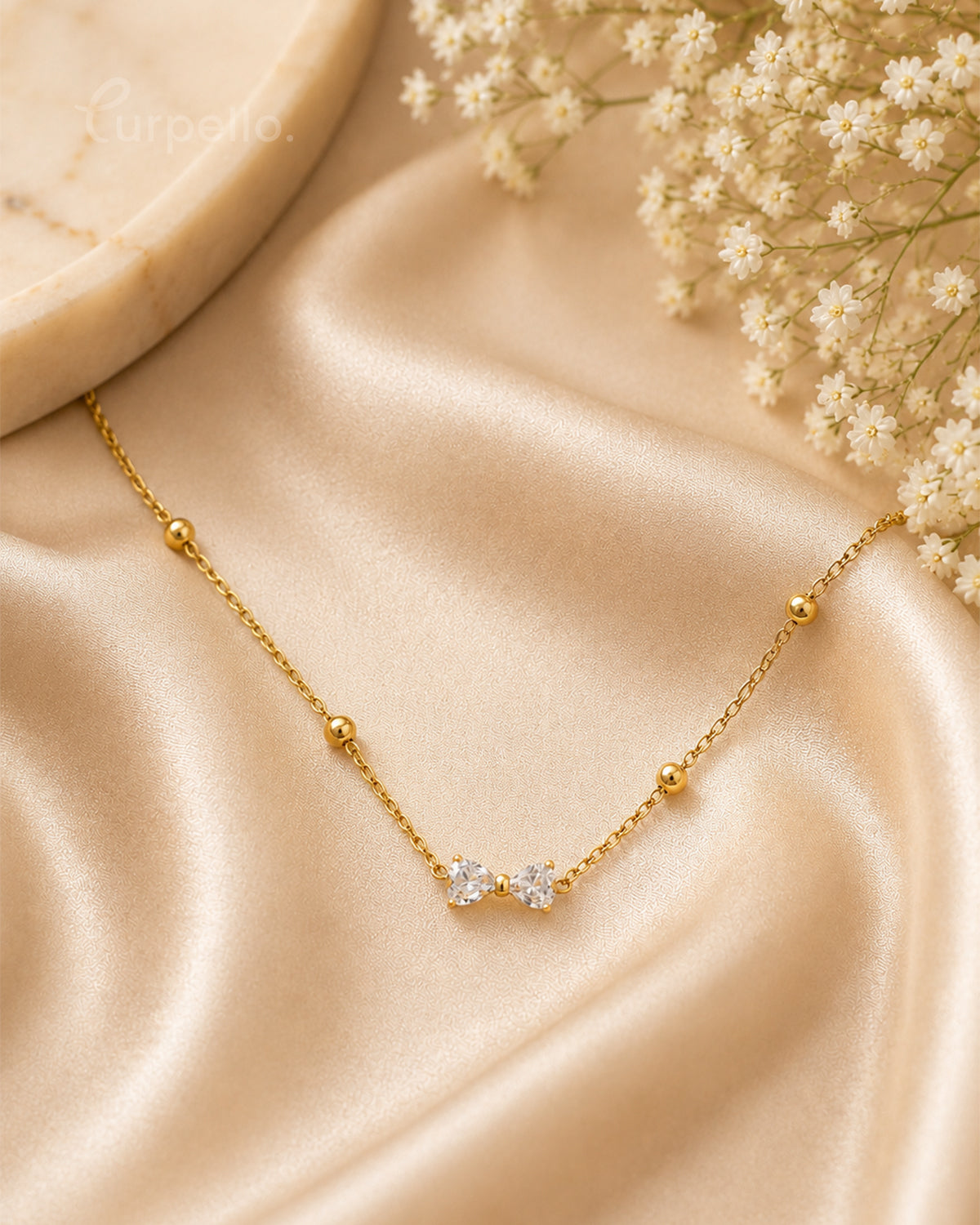 Elegant Double-Stone Gold Beaded Necklace
