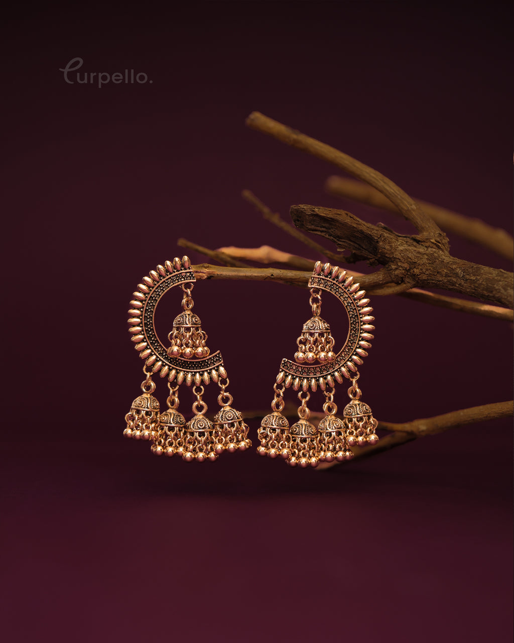 Purpello Antique Crescent Jhumka Earrings