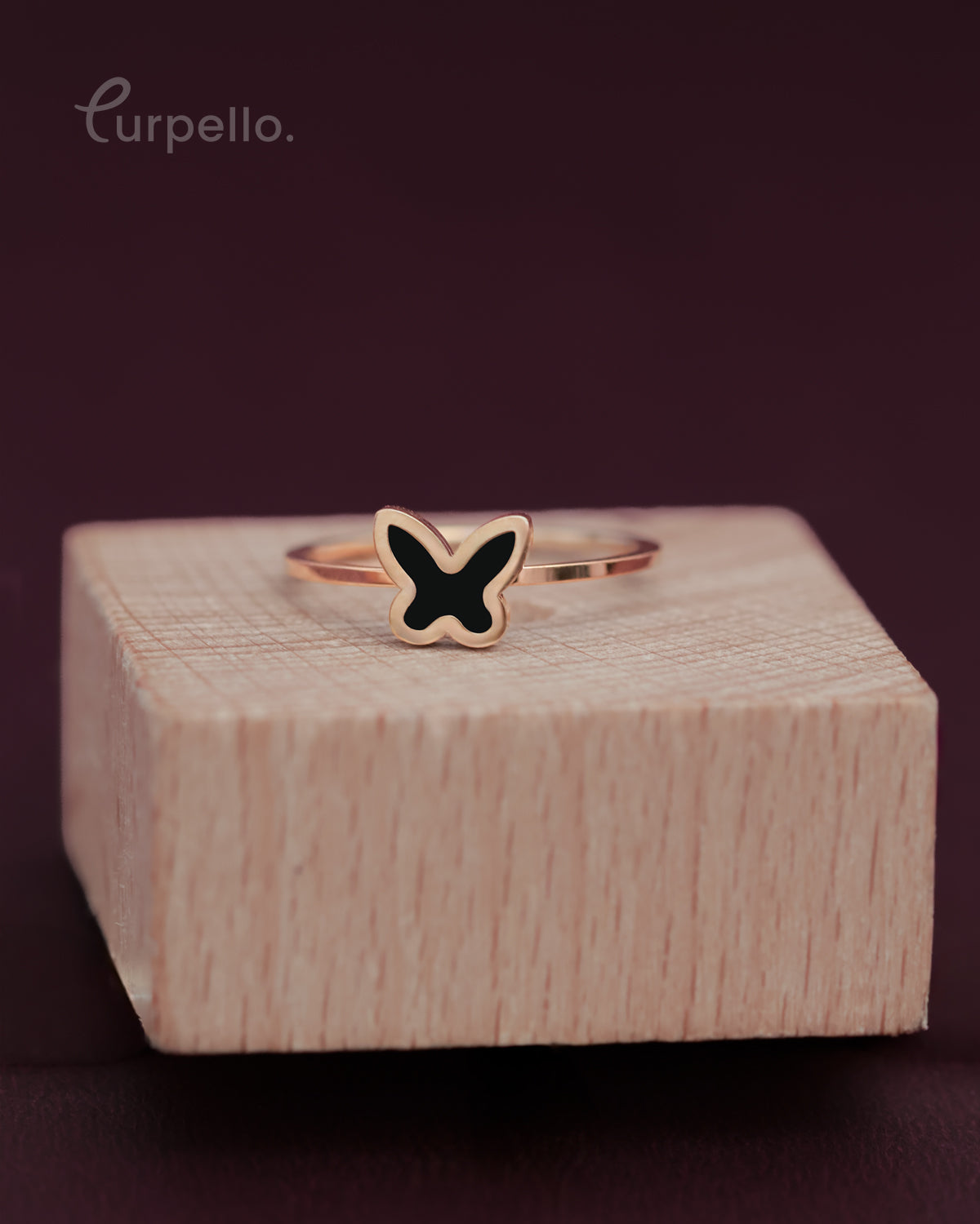 Purpello Butterfly Black Stone Ring