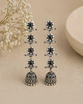 Purpello Floral Drop Oxidised Jhumka Earrings with Black Stone Accents