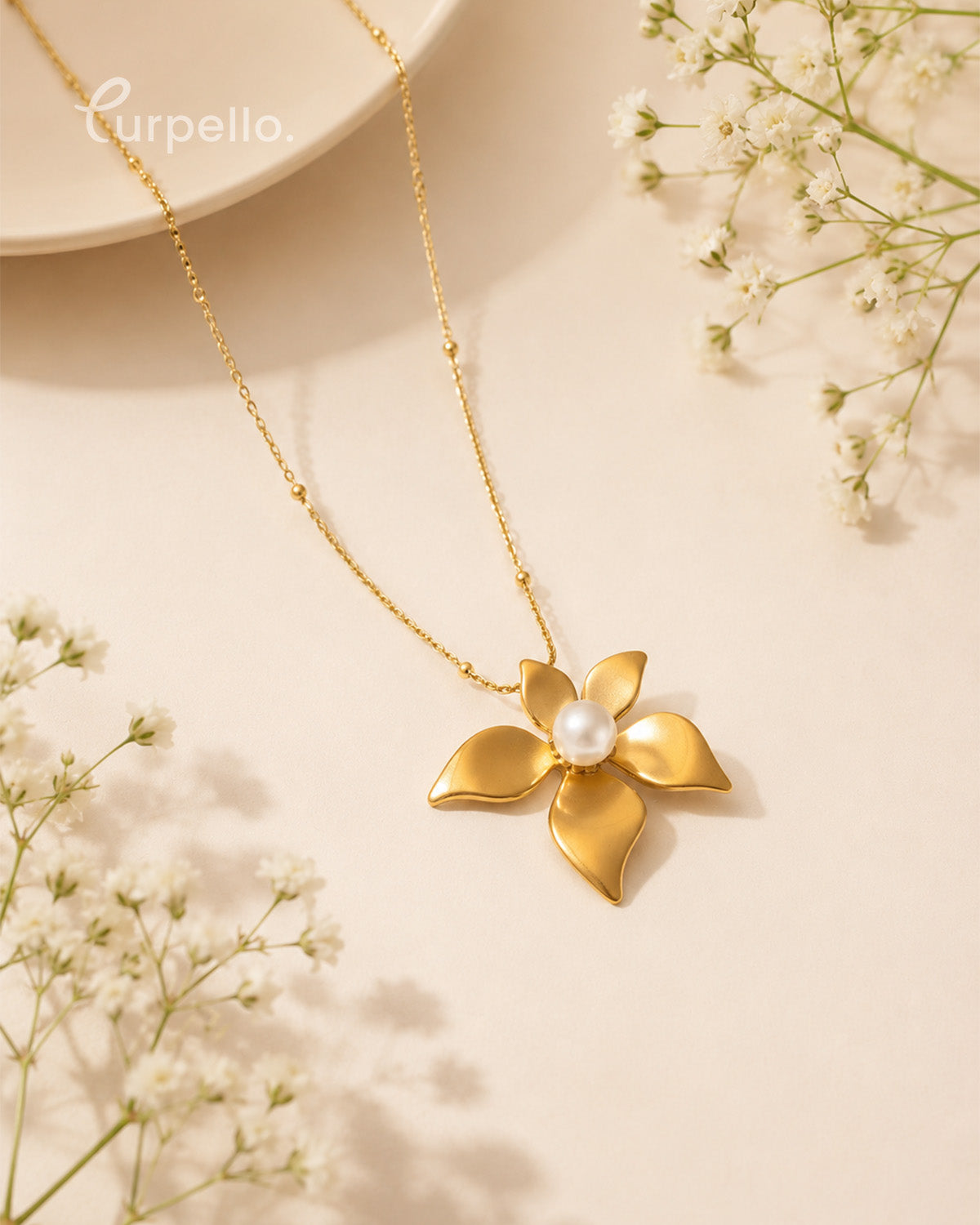 Purpello Pearl Bloom Gold-Tone Floral Pendant Necklace