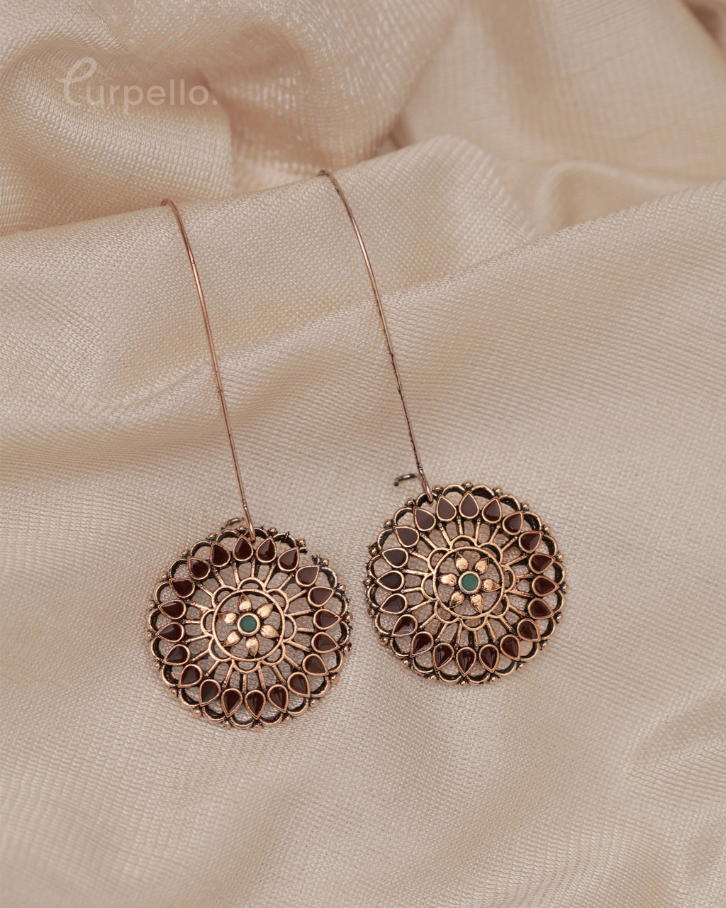 Purpello Antique Floral Disc Drop Earrings