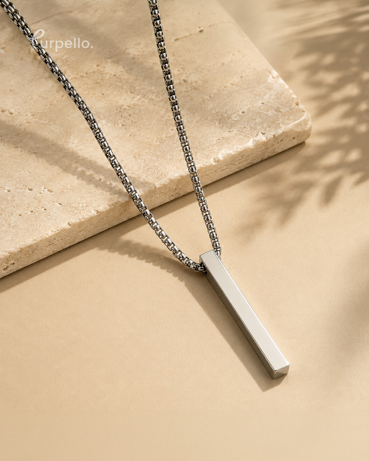 Purpello Men's Silver Bar Pendant Necklace