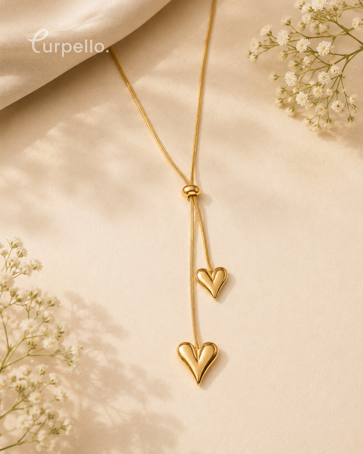 Purpello Adjustable Double Heart Gold Pendant Necklace