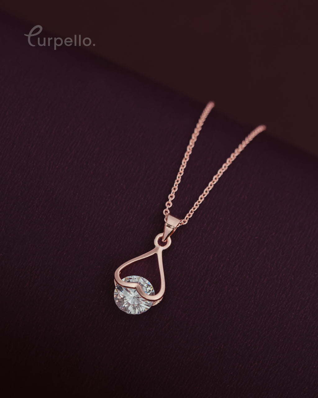 Purpello Rose Gold Heart Crystal Pendant Chain