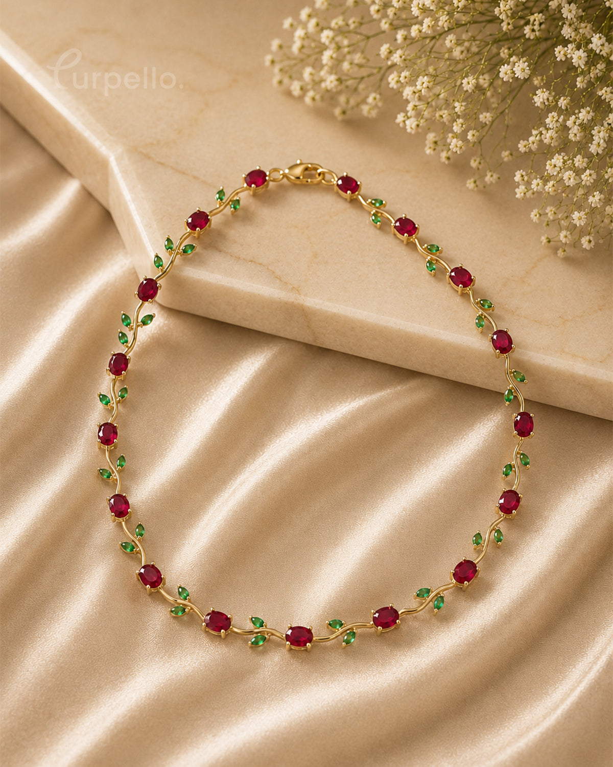 Purpello Ruby Vine Gold-Tone Necklace
