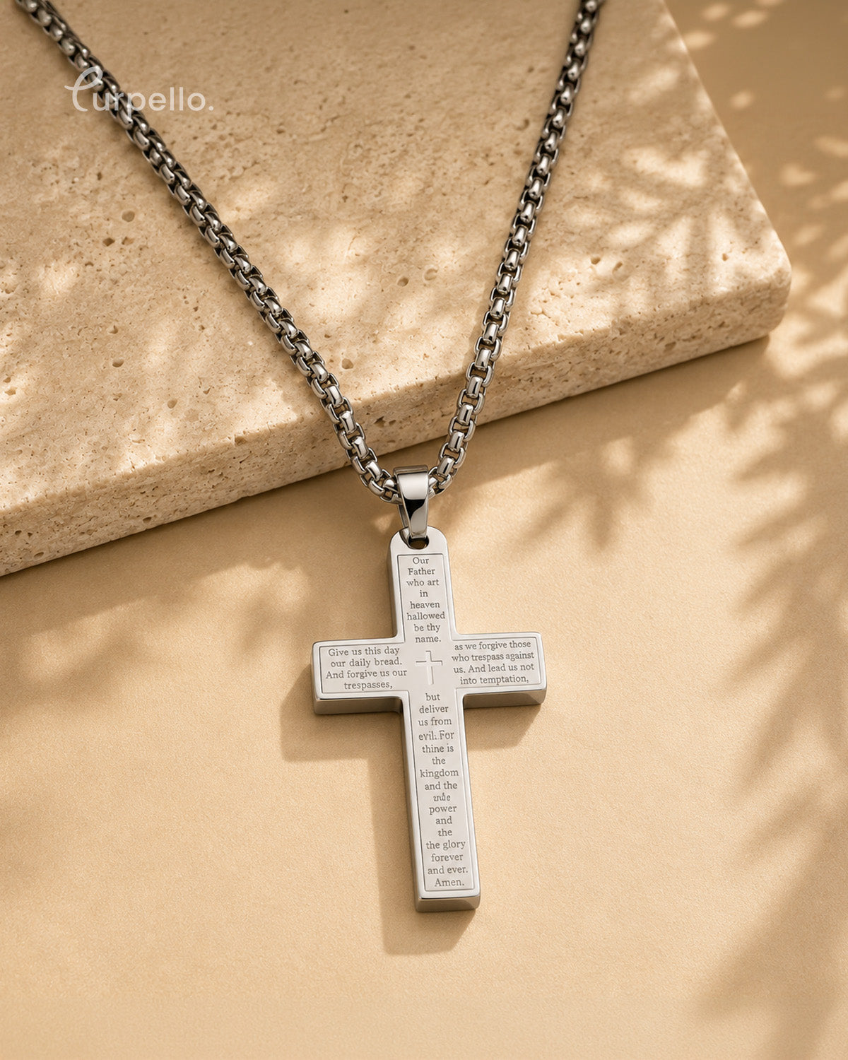 Purpello Men's Silver Cross Pendant Necklace