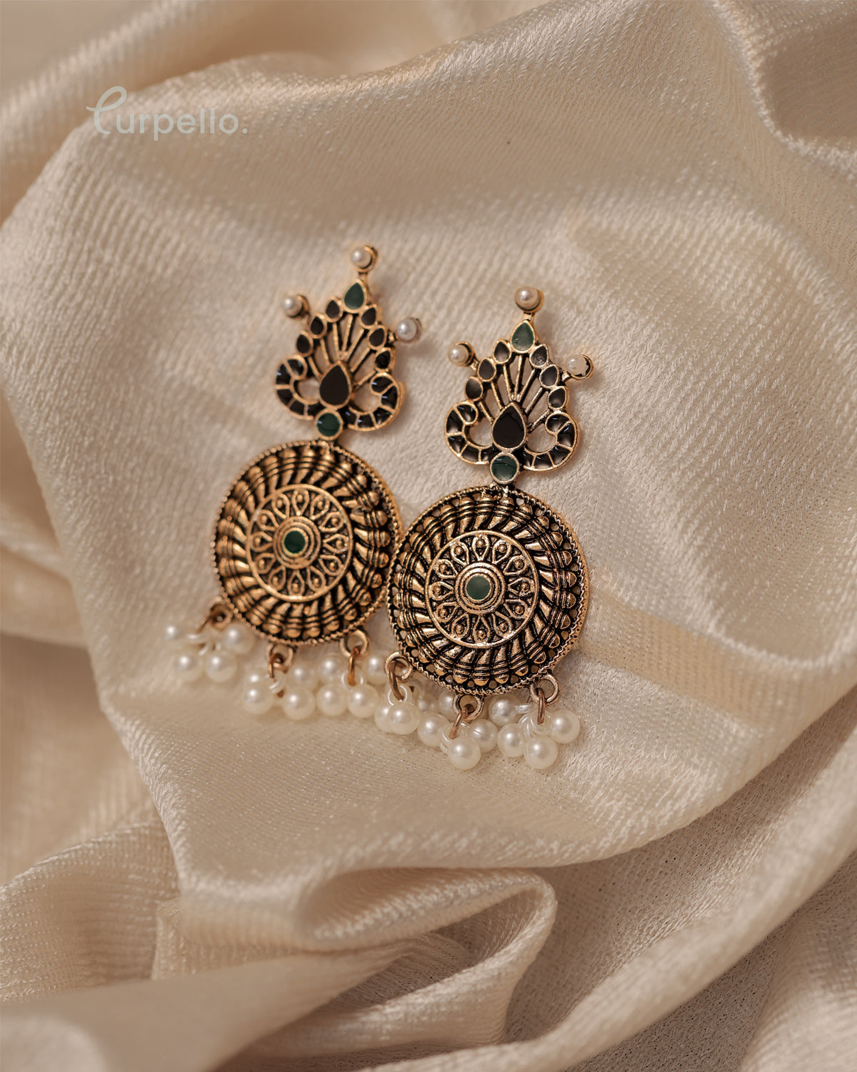 Purpello Antique Hanging Pearl Minakari Earring