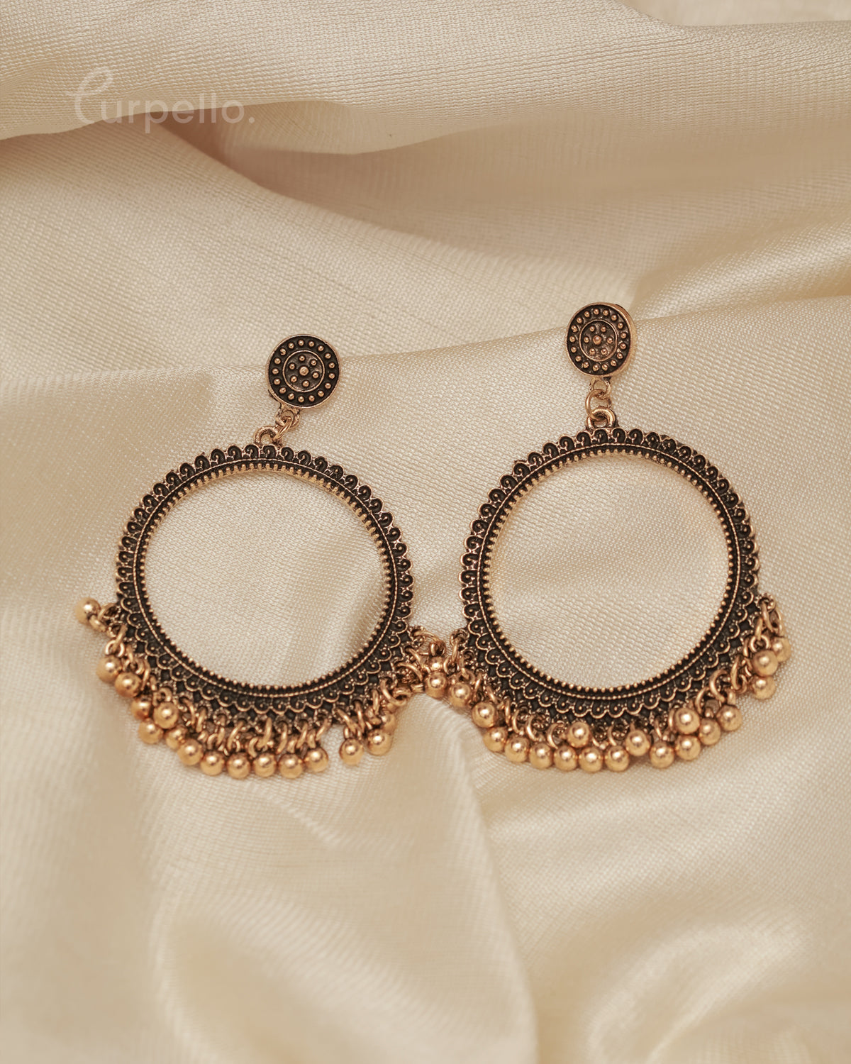 Purpello Antique Round Hoop Jhumka Earrings