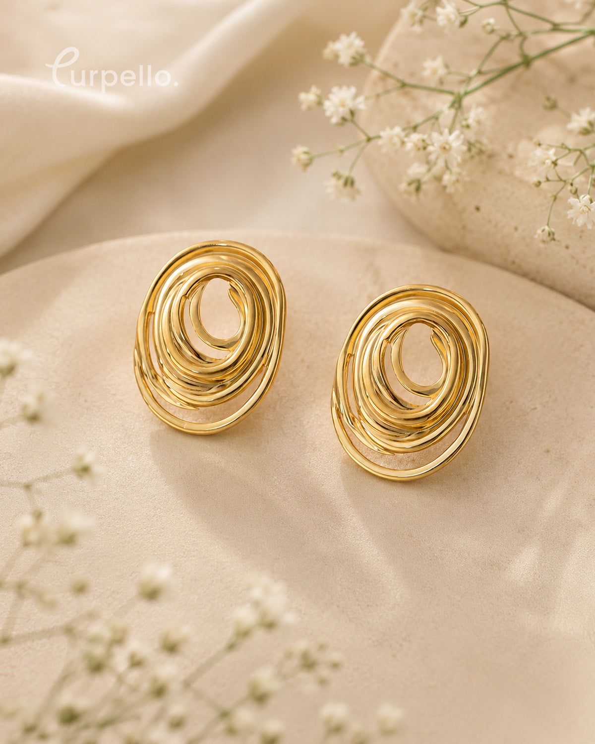 Purpello Modern Spiral Gold Stud Earrings