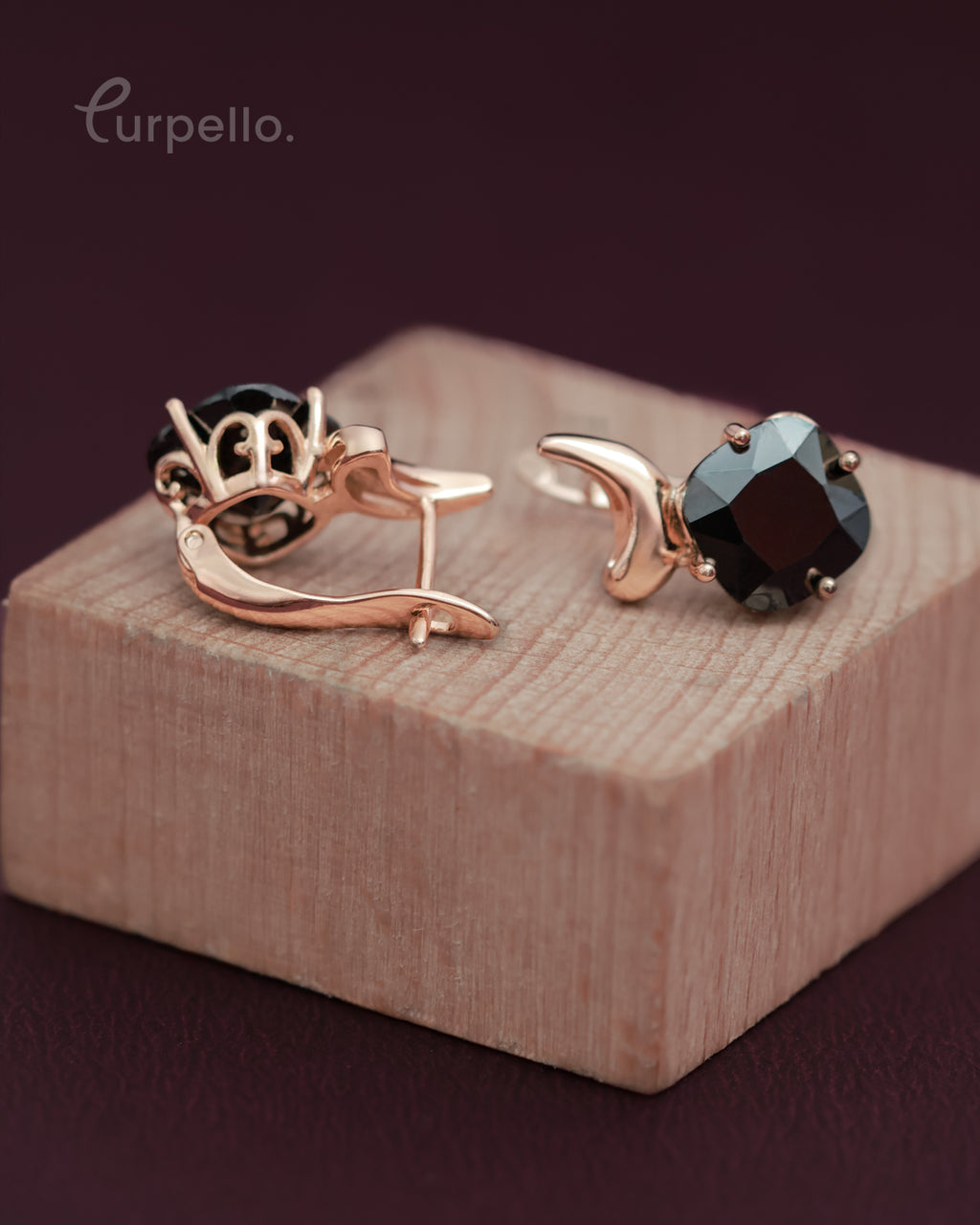 Purpello Midnight Stone Crescent Earrings