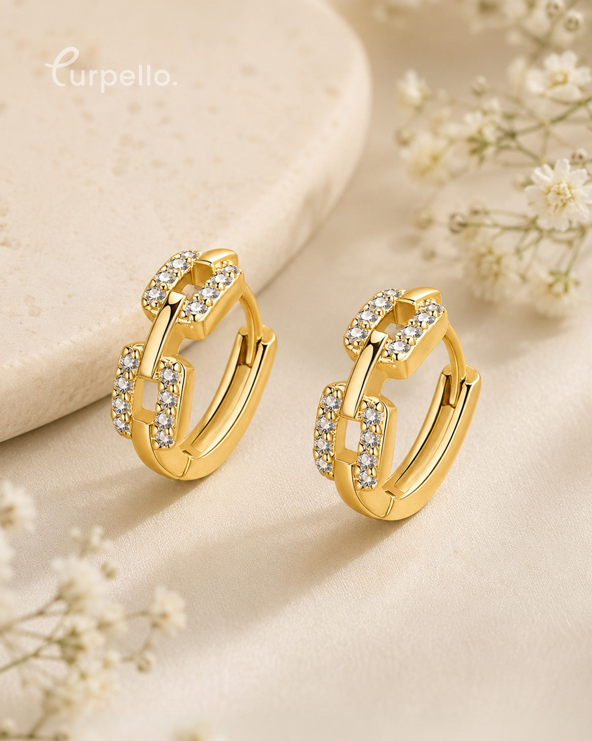 Purpello Sparkling Link Huggie Hoop Earrings