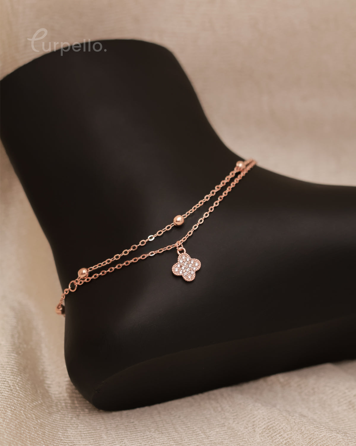 Purpello Dual Layer Clover Charm Rose Gold Anklet