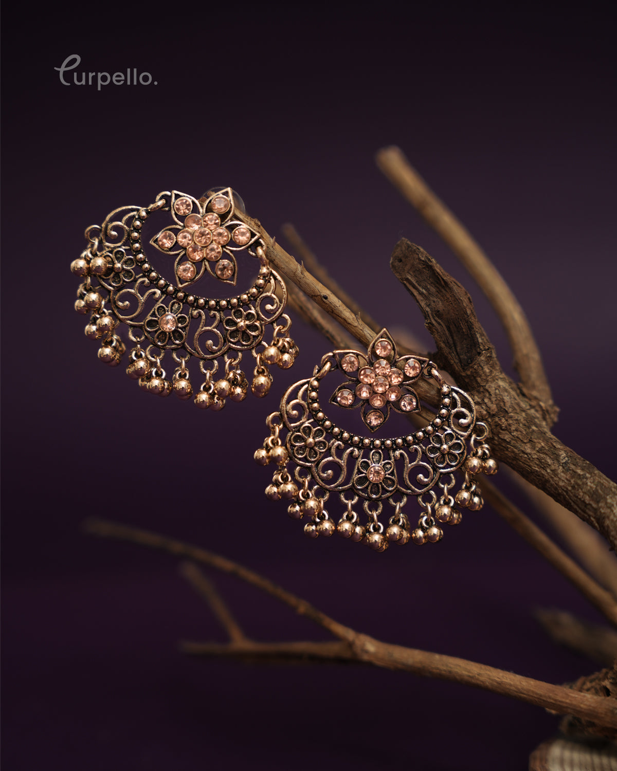 Purpello Antique Floral Jhumka Earrings