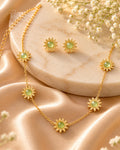 Purpello Sunflower Green Stone Necklace Set