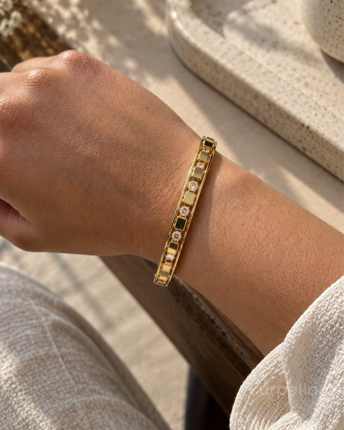 Luxe Geometric Crystal Gold Bangle