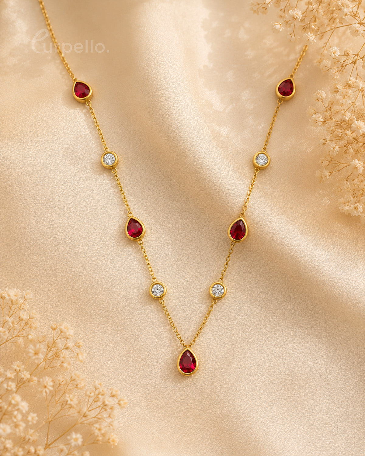 Purpello Anti-tarnish Red Stone Necklace
