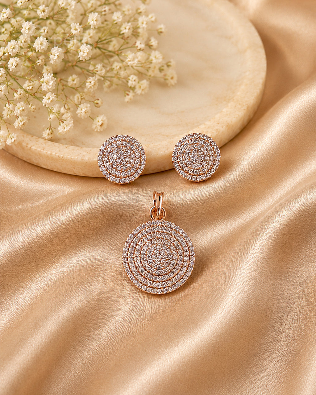Purpello Rose Gold Diamond Replica Pendant Set