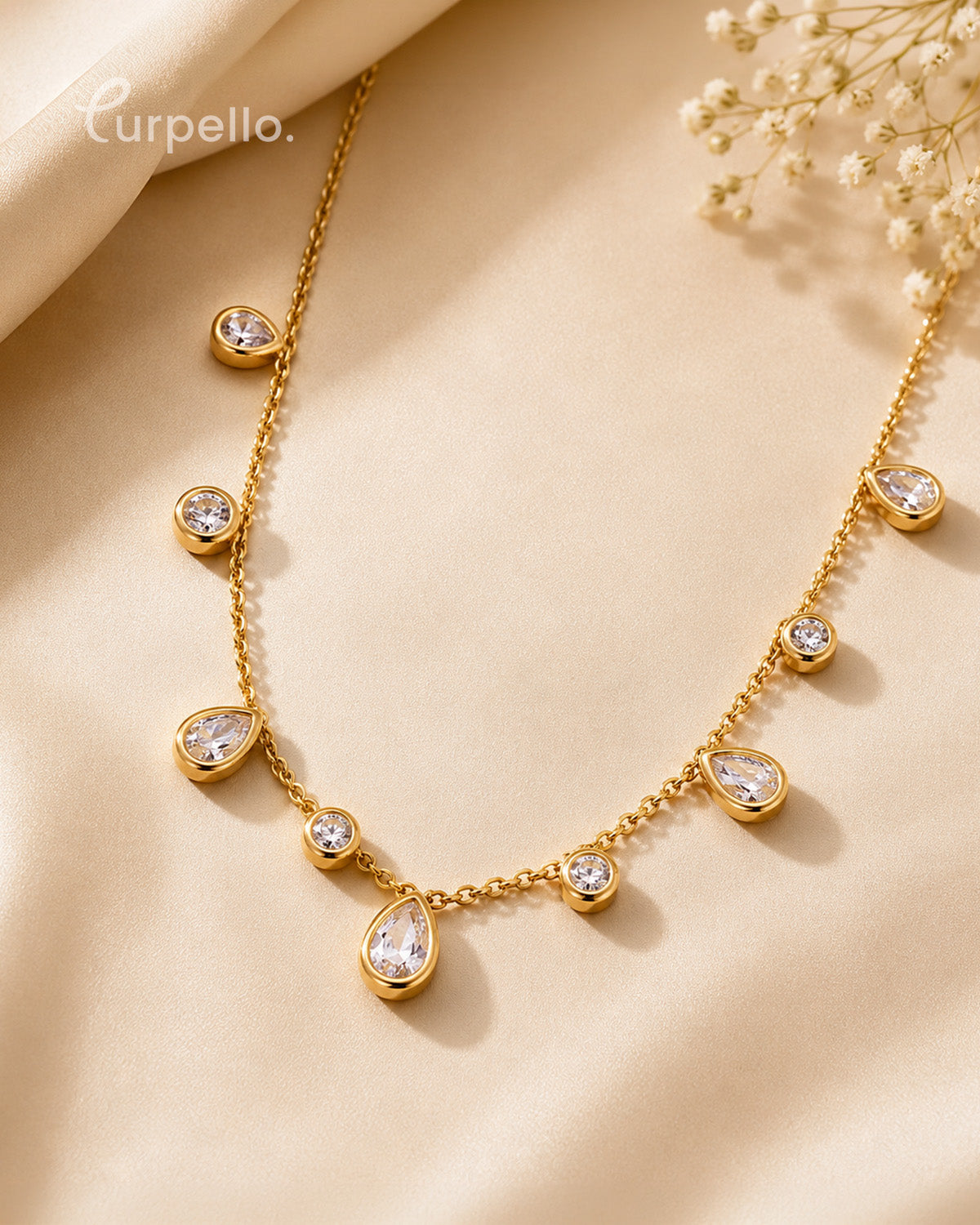Purpello Crystal Drop Gold-Tone Charm Necklace