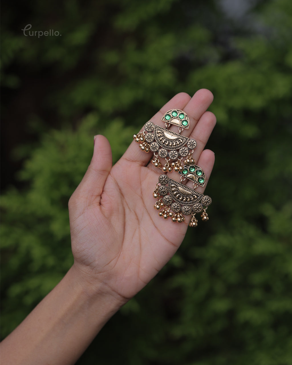 Purpello Antique Half-Moon Jhumka Earrings
