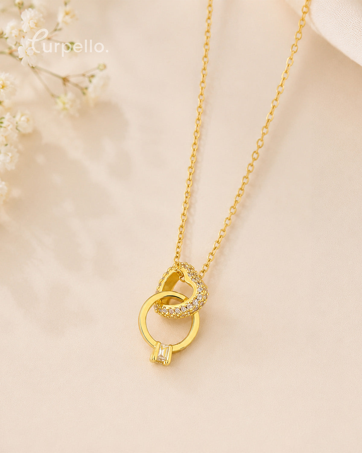 Purpello Interlocking Circle Crystal Gold-Tone Pendant Necklace
