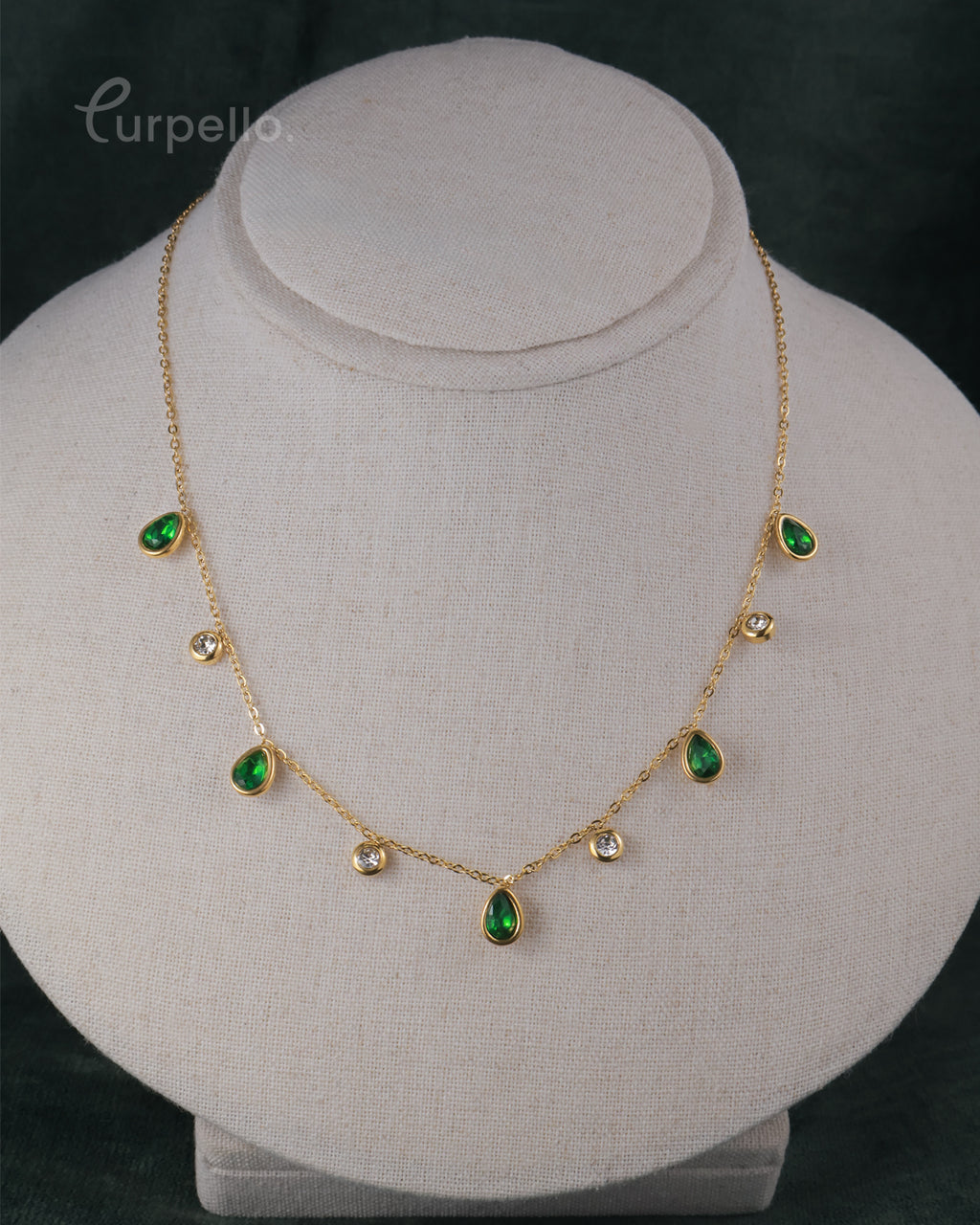 Purpello Anti-tarnish Green Stone Necklace