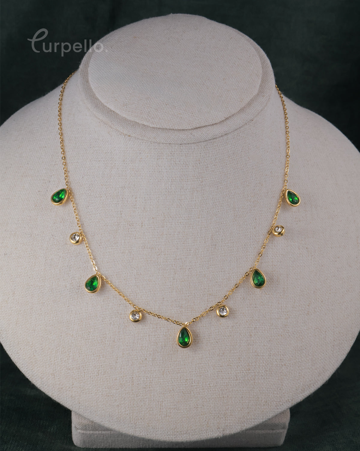 Purpello Anti-tarnish Green Stone Necklace