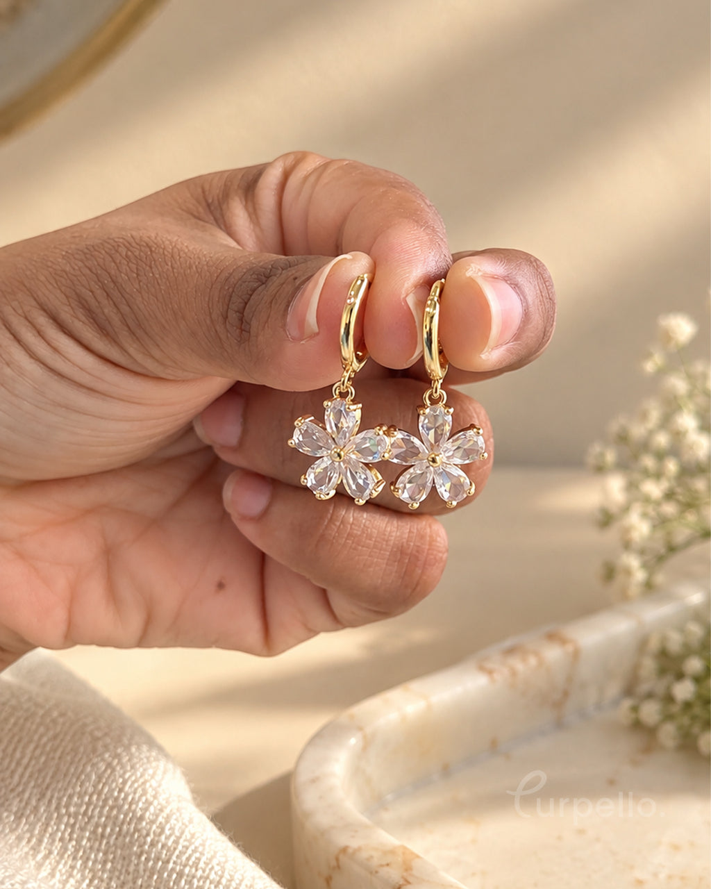 Purpello Crystal Bloom Hoop Earrings