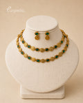 Antique Double Layer Coin Necklace Set with Green Stones