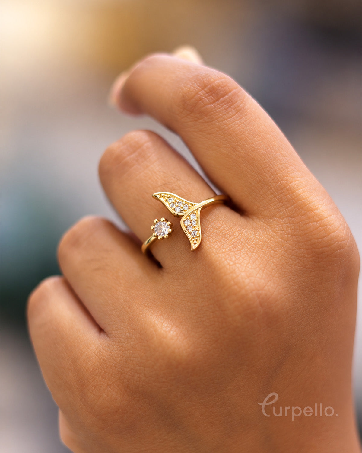 Crystal Mermaid Tail Gold Ring