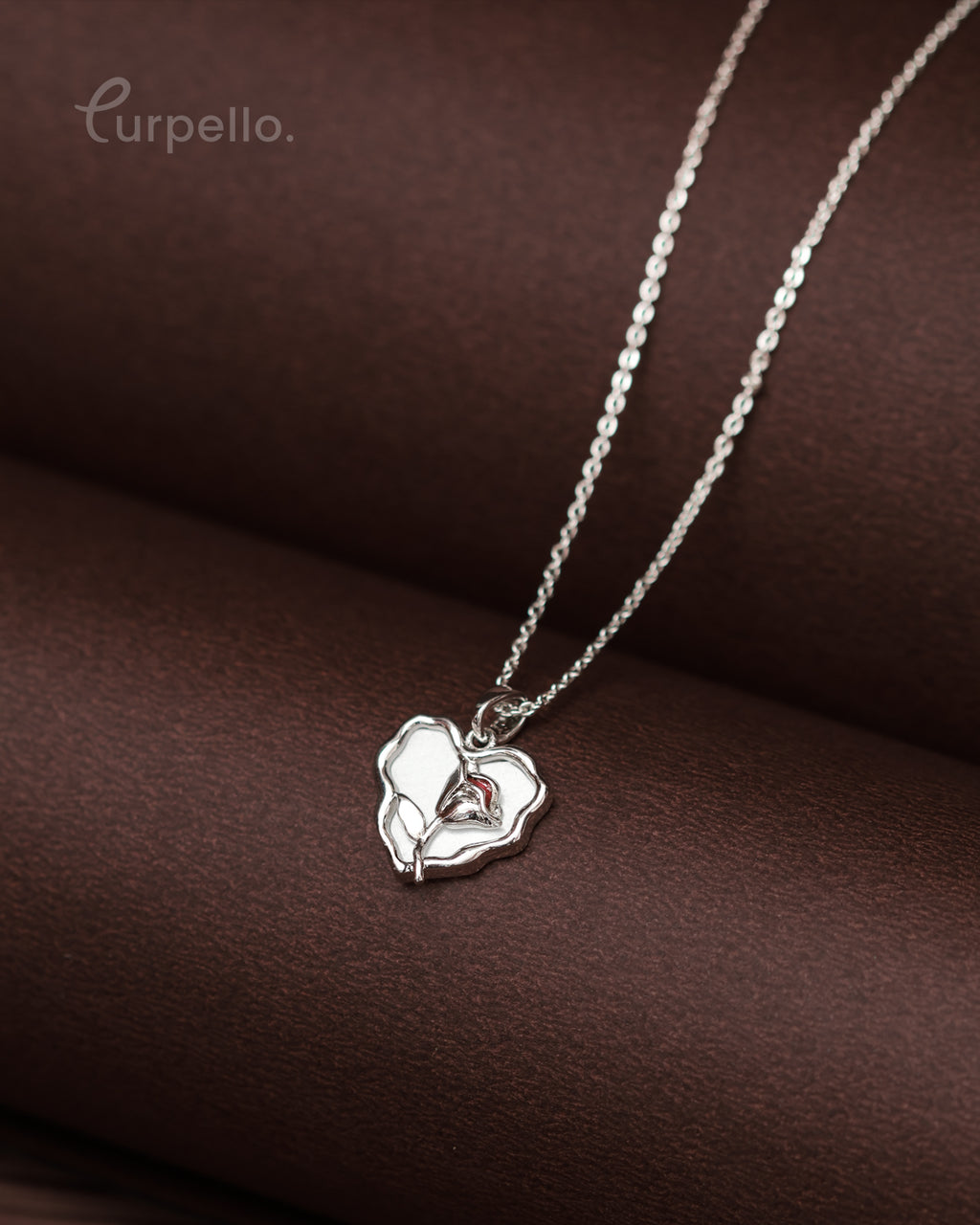Purpello Elegant Heart Charm Silver Pendant Chain
