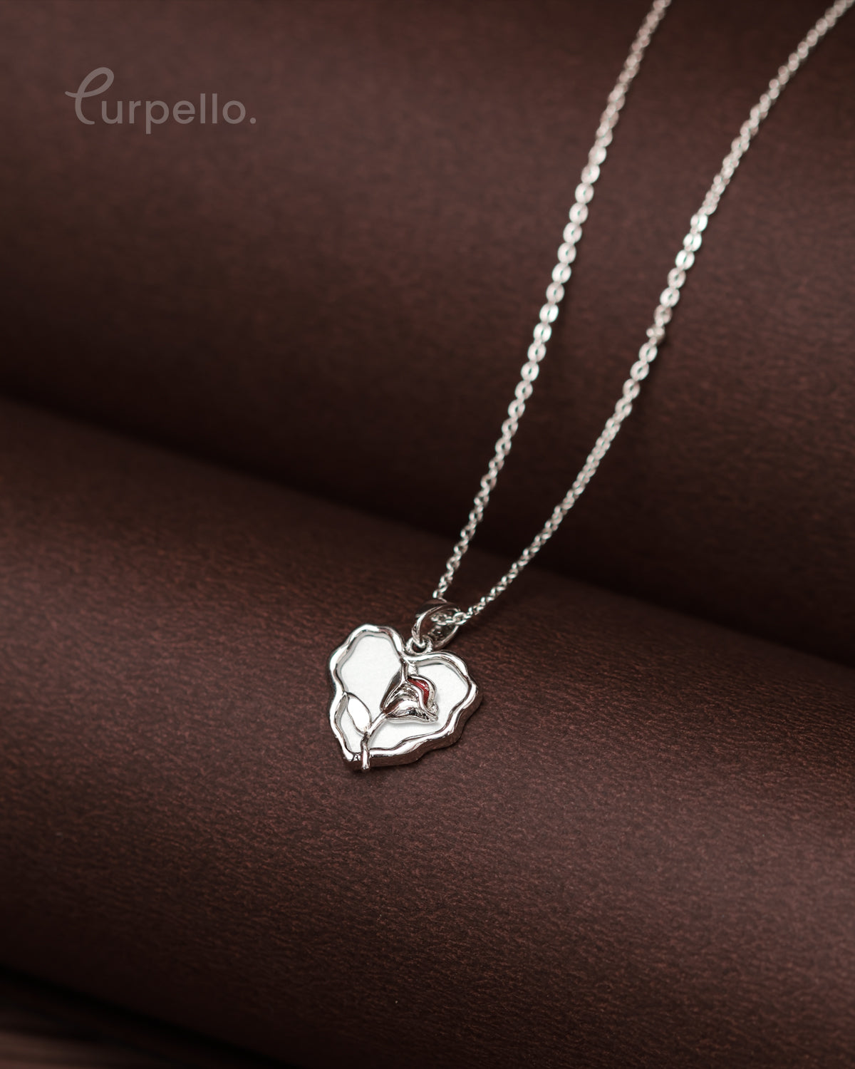 Purpello Elegant Heart Charm Silver Pendant Chain