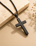 Purpello Men's Black Cross Pendant Necklace