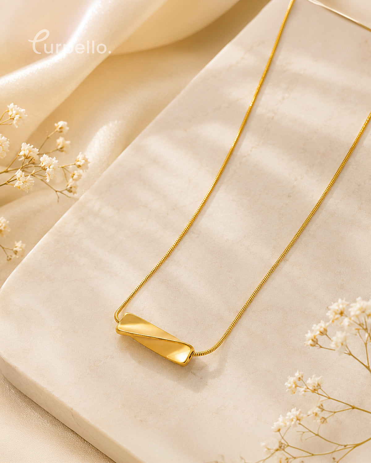 Twisted Bar Anti-Tarnish Gold Pendant Necklace