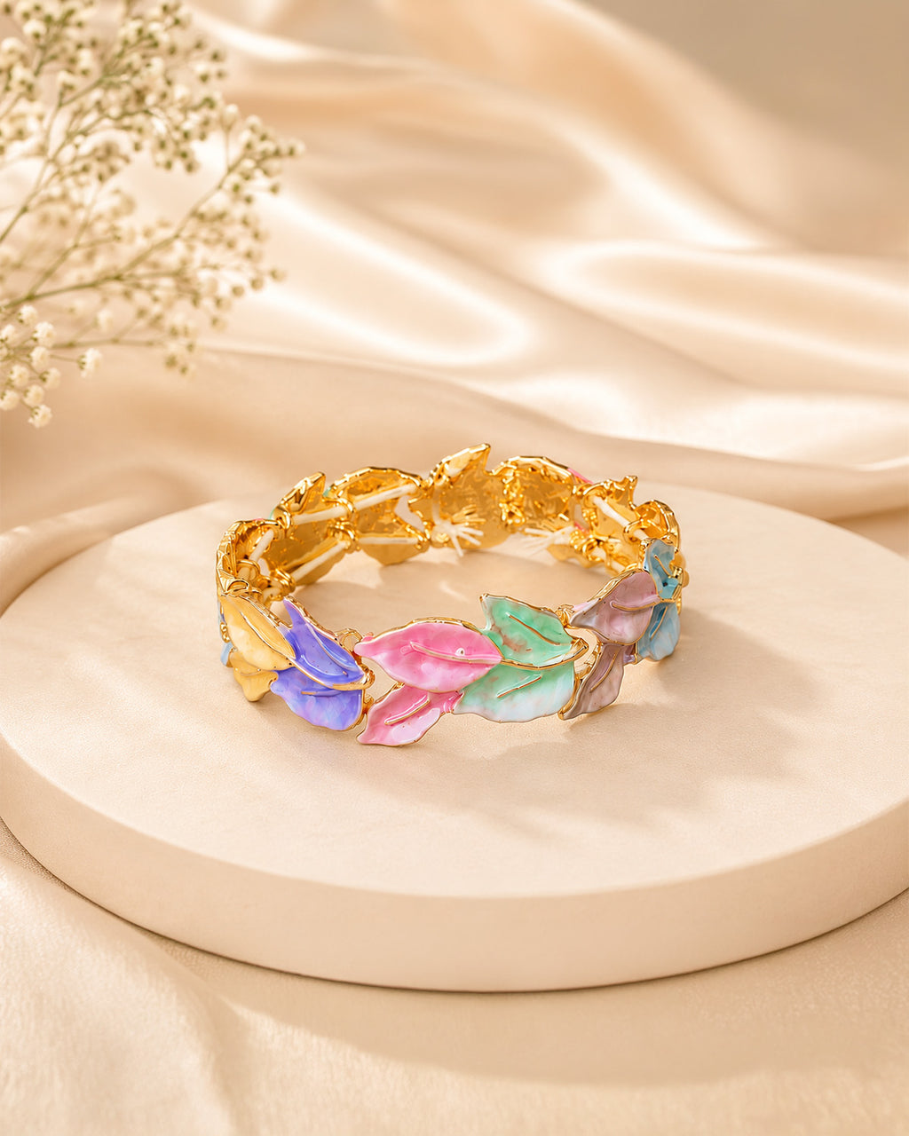 Purpello Pastel Enamel Leaf Stretch Bracelet