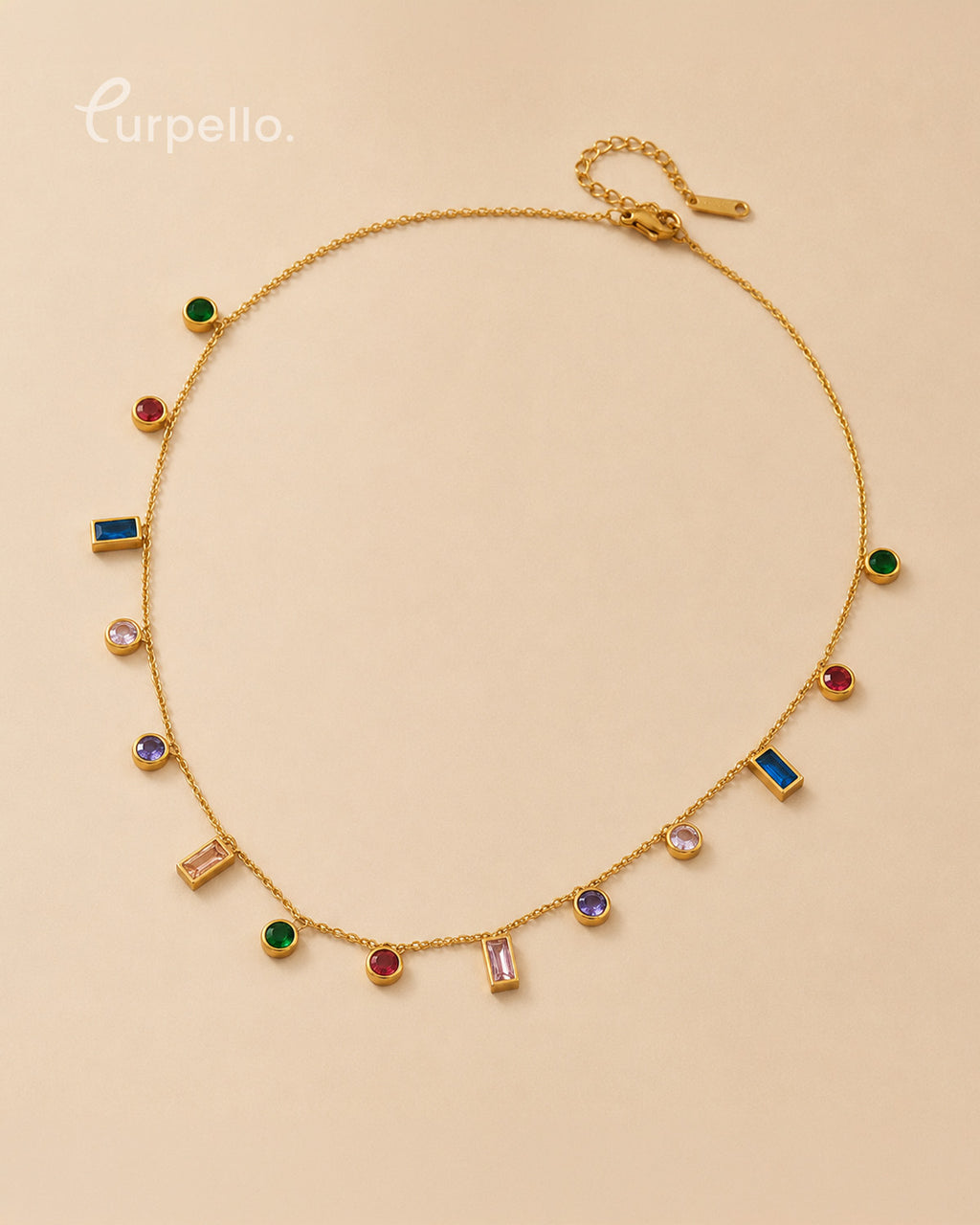 Purpello Multicolor Gemstone Charm Gold-Tone Necklace